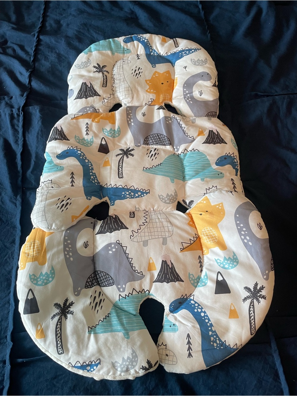 Dino Baby Head & Body Support Cushion Car Seat / Stroller - Blue, Gray, Mustard